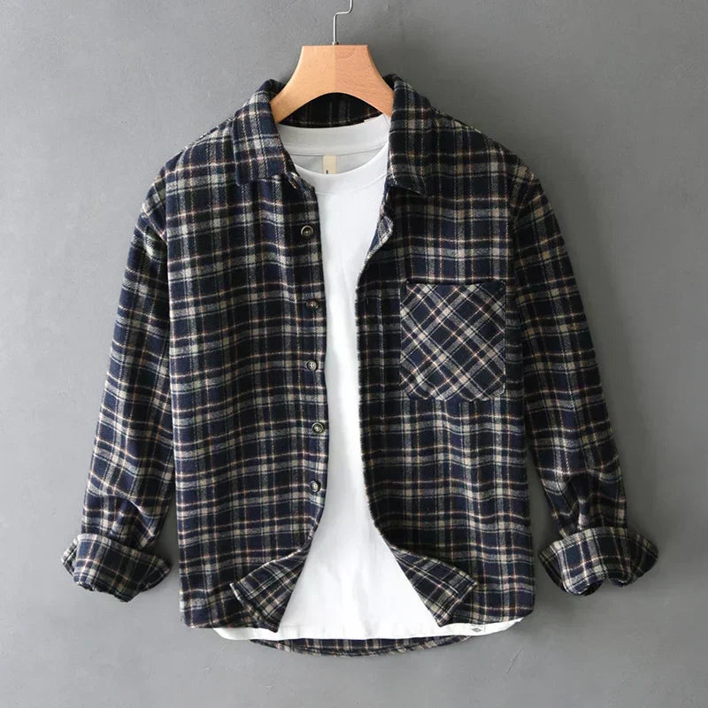 Men's Loose Oversize Long Sleeve Flannel Shirt - Non-elastic Retro Warm Shirt
