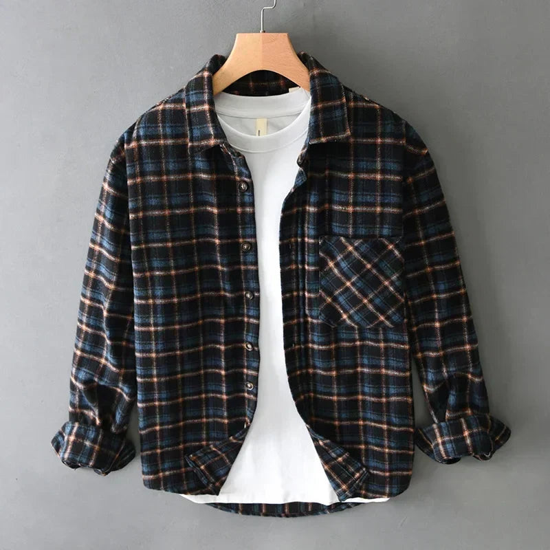 Men's Loose Oversize Long Sleeve Flannel Shirt - Non-elastic Retro Warm Shirt
