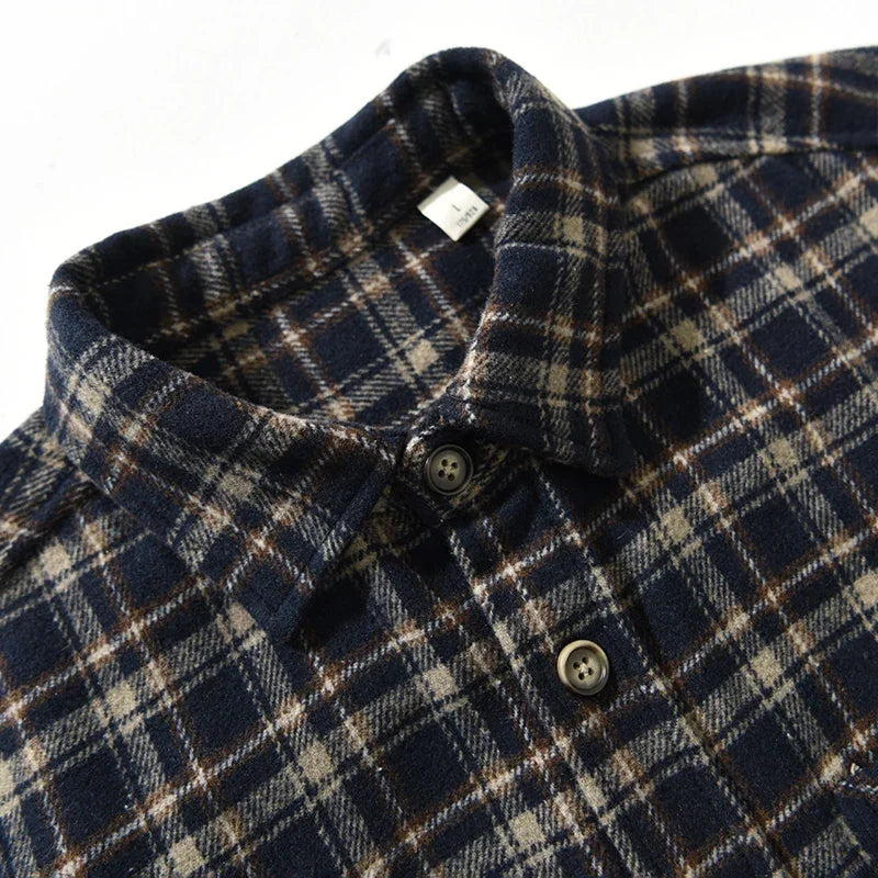 Men's Loose Oversize Long Sleeve Flannel Shirt - Non-elastic Retro Warm Shirt
