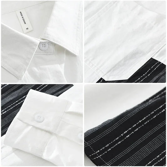 Men's Patchwork Long Sleeve Shirt - Casual Fashion 2024 Autumn Shirt