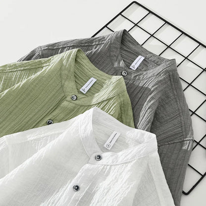Men's Lyocell Stand Collar Short Sleeve Shirt - Plus Size Casual Loose Fit