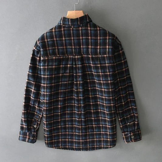 Men's Loose Oversize Long Sleeve Flannel Shirt - Non-elastic Retro Warm Shirt
