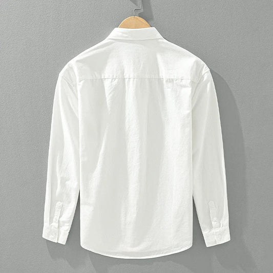 Men's Bear Embroidery Long Sleeve Shirt - Cotton Turn-down Collar Loose Fit