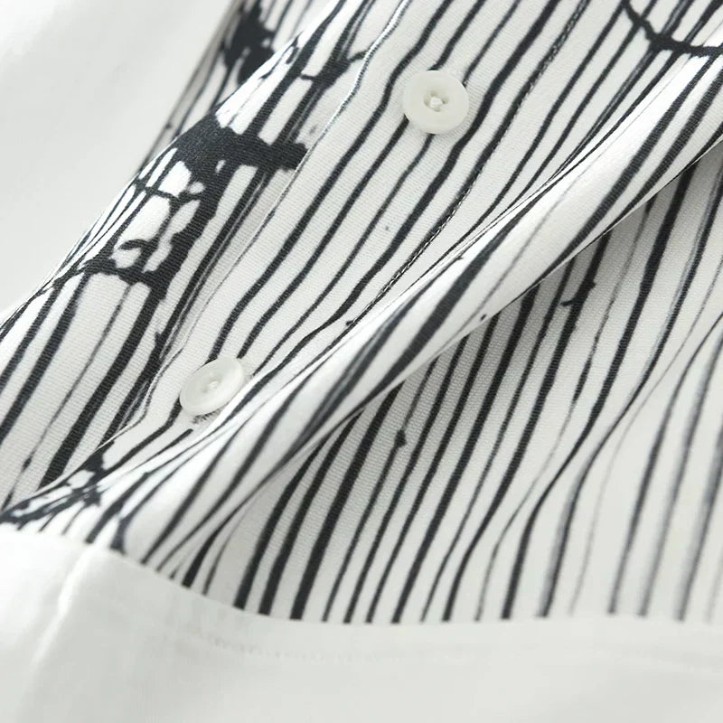 Men's Striped Patchwork Long Sleeve Shirt - Loose Casual Shirt