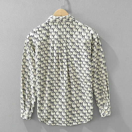 Men's Letter Print Long Sleeve Shirt - 2024 Spring Casual Loose Fit