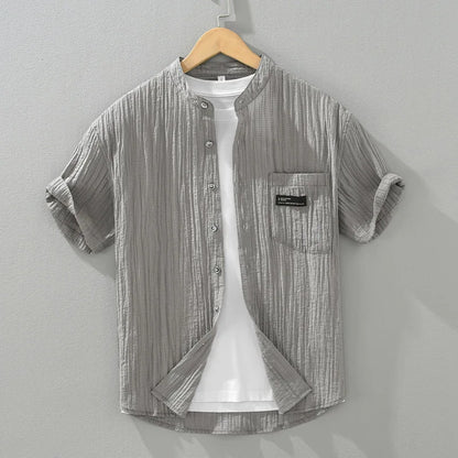 Men's Lyocell Stand Collar Short Sleeve Shirt - Plus Size Casual Loose Fit
