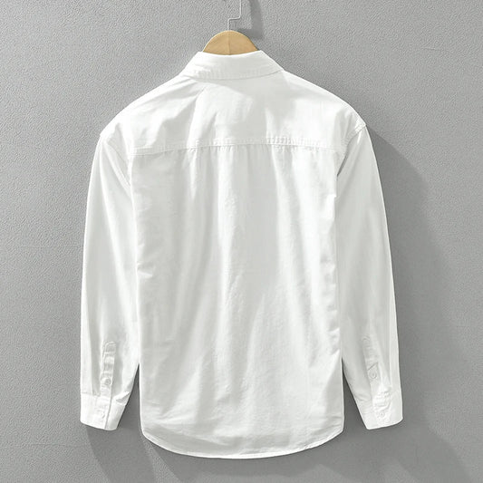 Men's Casual Patchwork Long Sleeve Shirt - Cotton Turn-down Collar Vintage Shirt