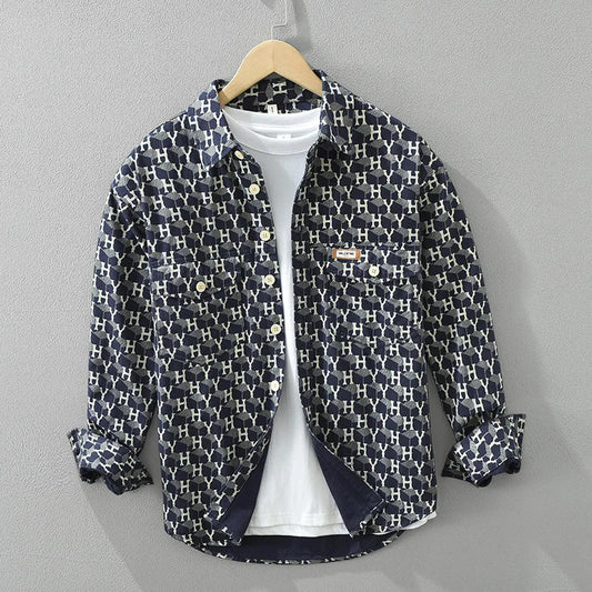 Men's Letter Print Long Sleeve Shirt - 2024 Spring Casual Loose Fit