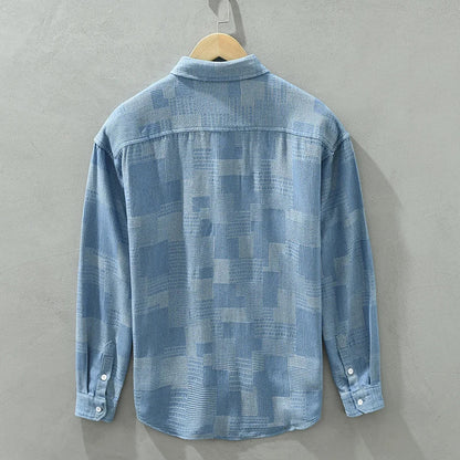 Men's Vintage Patch Shirt - Pure Cotton Long Sleeve Turn-down Collar