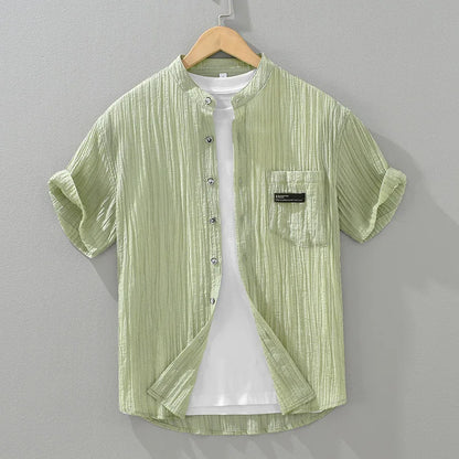 Men's Lyocell Stand Collar Short Sleeve Shirt - Plus Size Casual Loose Fit