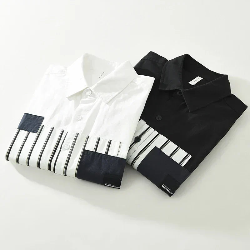 Men's Fashion Patchwork Long Sleeve Shirt - 2024 Spring Loose Button-Down
