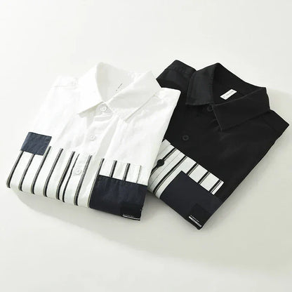 Men's Fashion Patchwork Long Sleeve Shirt - 2024 Spring Loose Button-Down