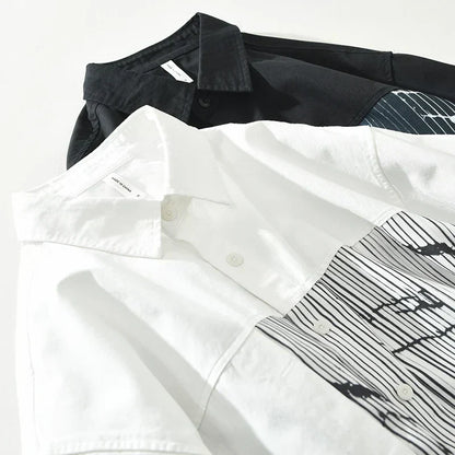 Men's Striped Patchwork Long Sleeve Shirt - Loose Casual Shirt