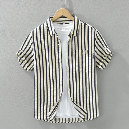 Men's Fashion Striped Short Sleeve Shirt - Loose Casual Summer Shirt