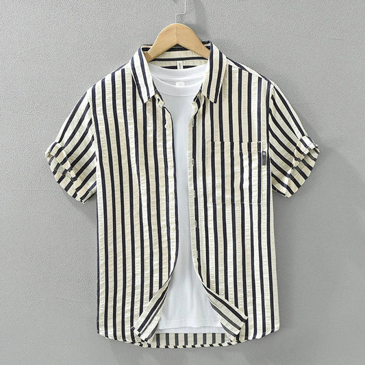 Men's Fashion Striped Short Sleeve Shirt - Loose Casual Summer Shirt